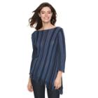 Women's Dana Buchman Striped Fringe Sweater, Size: Medium, Blue (navy)