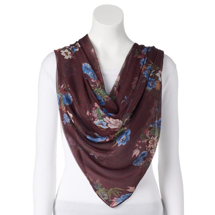 Women's Apt. 9&reg; Floral Chiffon Square Scarf, Dark Red