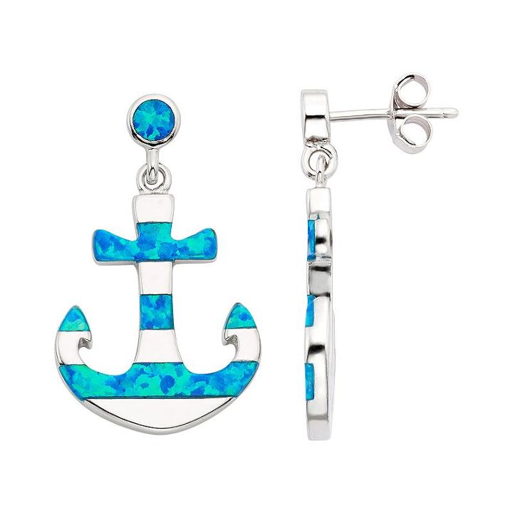 Lab-created Blue Opal Sterling Silver Anchor Drop Earrings, Women's