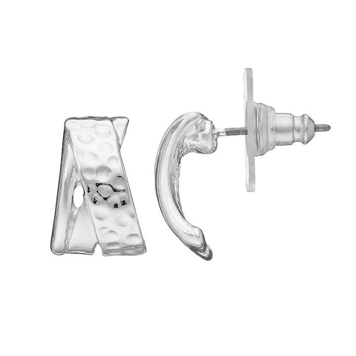 Dana Buchman Hammered Crisscross Half Hoop Earrings, Women's, Silver