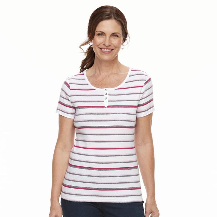Women's Croft & Barrow&reg; Button Accent Scoopneck Tee, Size: Xl, Dark Pink