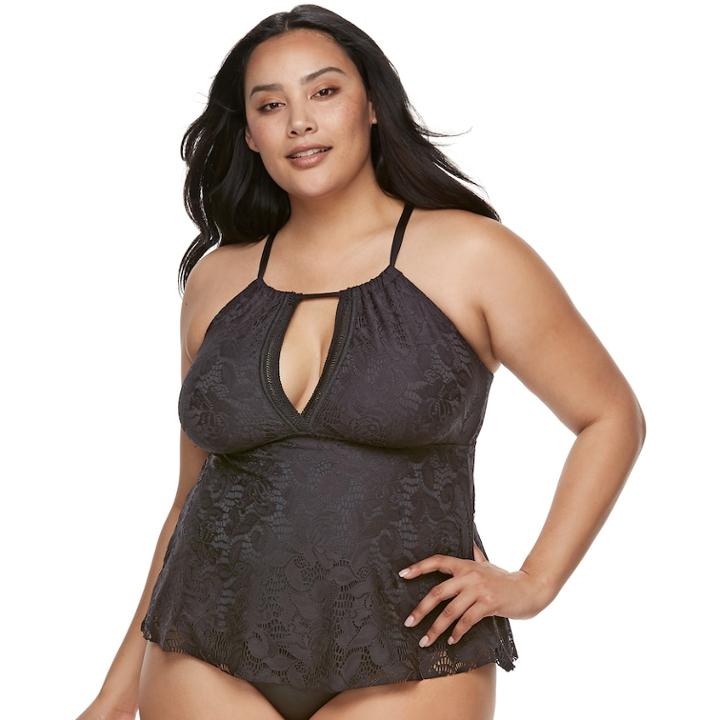 Plus Size Apt. 9&reg; Bust Enhancer Crochet Tankini Top, Women's, Size: 1xl, Black