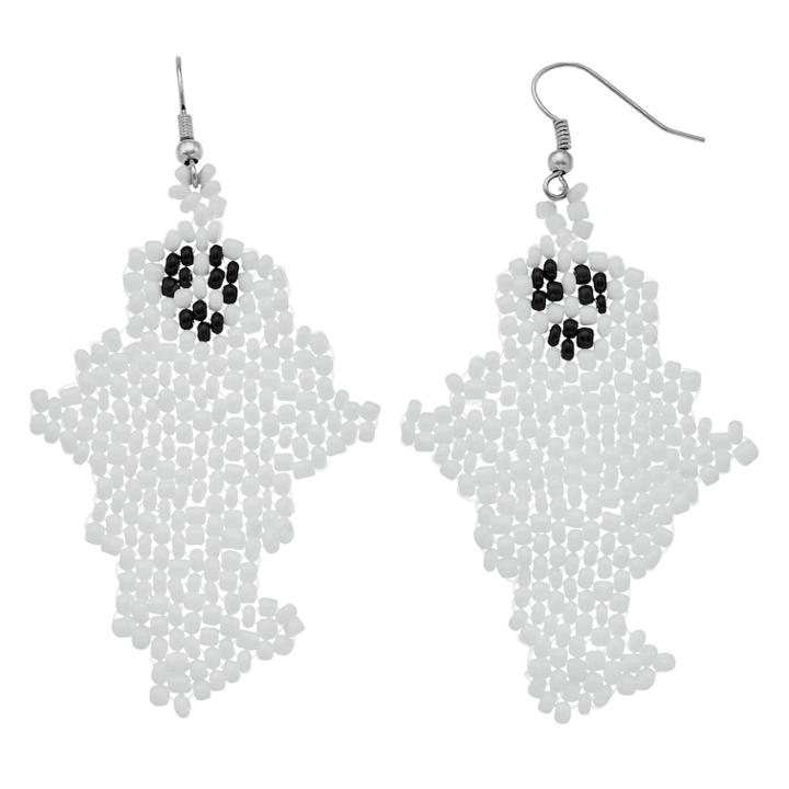 Beaded Nickel Free Ghost Drop Earrings, Women's, White