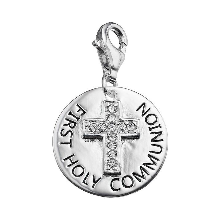 Personal Charm Sterling Silver Cubic Zirconia First Holy Communion Cross Charm, Women's, White