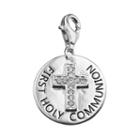 Personal Charm Sterling Silver Cubic Zirconia First Holy Communion Cross Charm, Women's, White