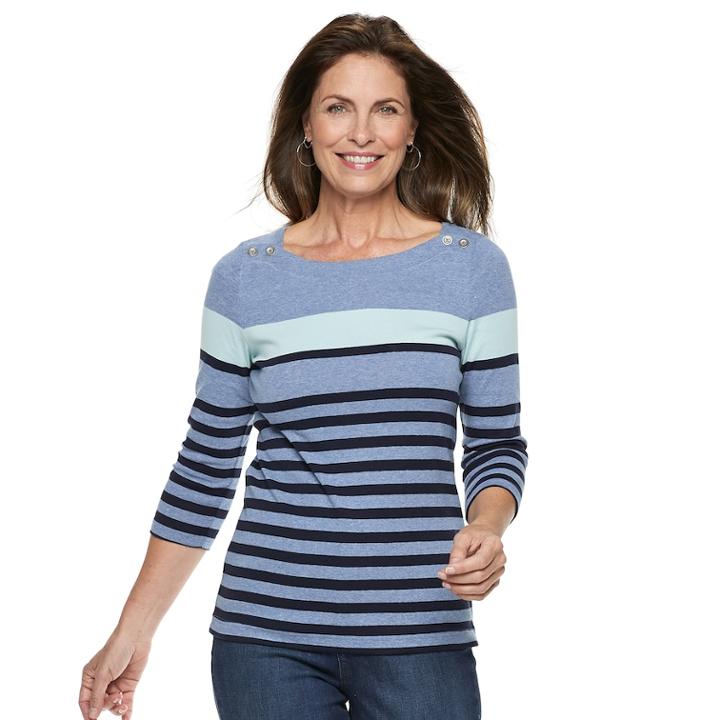 Women's Croft & Barrow&reg; Button-shoulder Boatneck Top, Size: Medium, Dark Blue