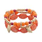 Orange Beaded Leaf Charm Stretch Bracelet Set, Women's, Pink Other