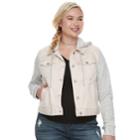 Juniors' Plus Size Mudd&reg; Knit-sleeve Denim Jacket, Teens, Size: 3xl, Light Pink