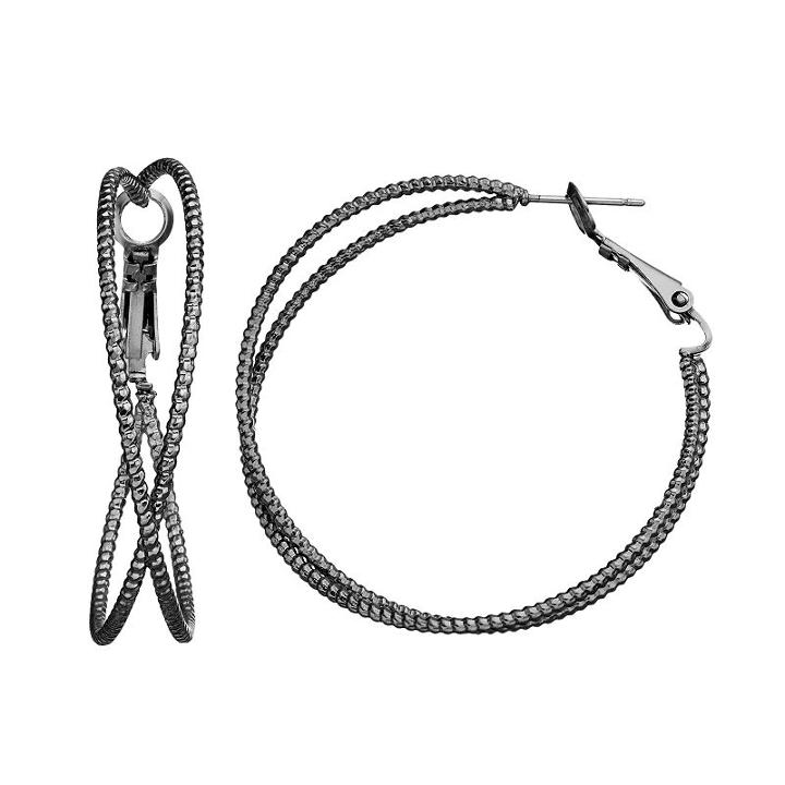 Textured Crisscross Nickel Free Hoop Earrings, Women's, Oxford