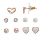Lc Lauren Conrad Heart & Ball Stud Nickel Free Earring Set, Women's, Light Pink