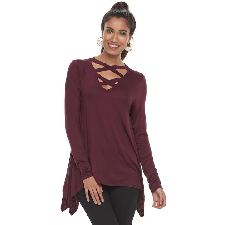Women's Jennifer Lopez Crisscross Shark-bite Tee, Size: Medium, Dark Red
