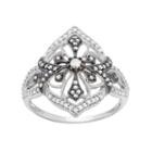 3/8 Carat T.w. Diamond Sterling Silver Flower And Cross Ring, Women's, White