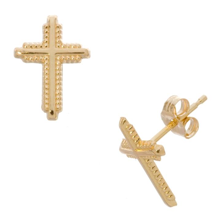 10k Gold Beaded Cross Earrings, Women's, Yellow