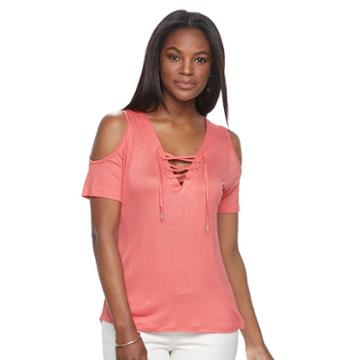 Women's Alex & Parker Lace-up Cold Shoulder Tee, Size: Small, Brt Pink