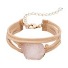Pink Stone Faux Suede Multi Strand Cord Bracelet, Women's, Brown