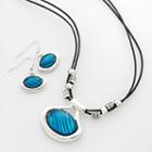 Silver-tone Glass Pendant And Drop Earring Set, Women's, Blue