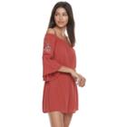 Juniors' Love Fire Embroidered Off-the-shoulder Romper, Teens, Size: Small, Drk Orange