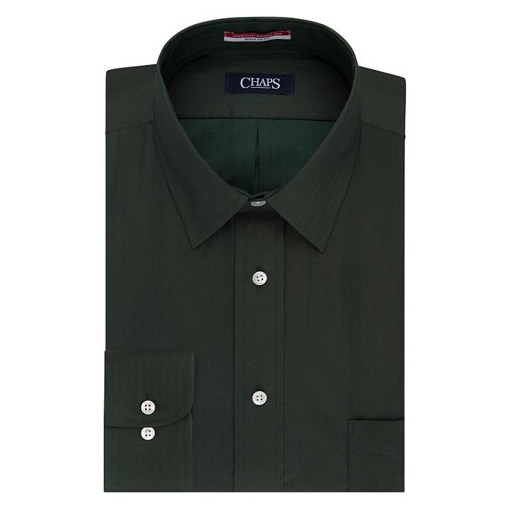 Men's Chaps Regular-fit Wrinkle-free Herringbone Dress Shirt, Size: M-34/35, Dark Green