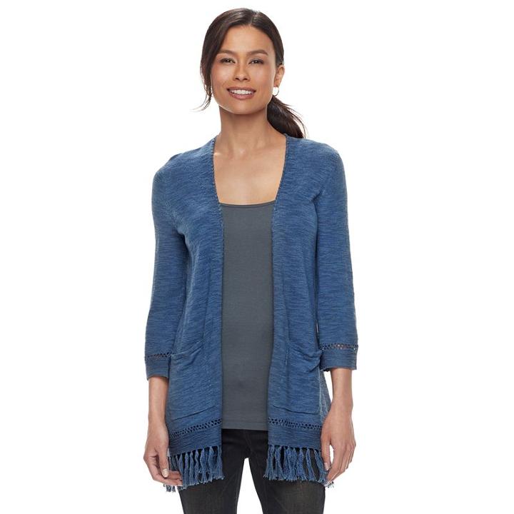 Petite Sonoma Goods For Life™ Pointelle Fringe-hem Cardigan, Women's, Size: Xl Petite, Dark Blue