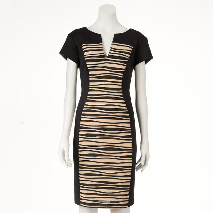 Women's Connected Apparel Wavy Shift Dress, Size: 14, Natural