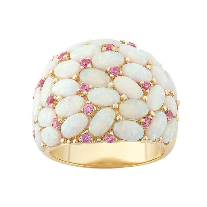 18k Gold Over Silver Lab-created Opal & Pink Sapphire Ring, Women's, Size: 7, White