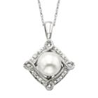 Simply Vera Vera Wang Freshwater Cultured Pearl & Diamond Accent Sterling Silver Frame Pendant Necklace, Women's, Size: 18, White