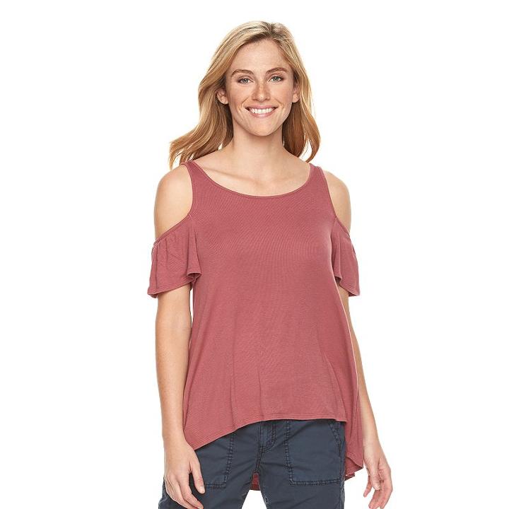 Women's Sonoma Goods For Life&trade; Ribbed Cold-shoulder Tee, Size: Large, Dark Red