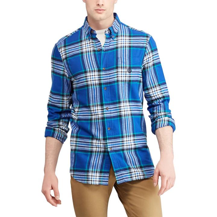 Big & Tall Chaps Regular-fit Performance Flannel Button-down Shirt, Men's, Size: L Tall, Blue