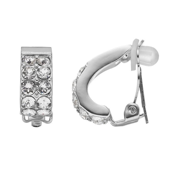 Dana Buchman Simulated Crystal Half Hoop Clip On Earrings, Women's, Silver