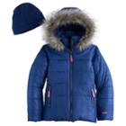 Girls 7-16 Hawke & Co Heavyweight Faux-fur Trim Quilted Puffer Jacket With Hat, Size: 10-12, Green Oth