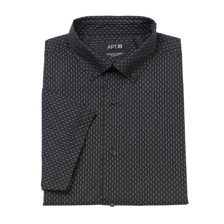 Men's Apt. 9&reg; Slim-fit Stretch Button-down Collar Dress Shirt, Size: L 16.5-17, Black