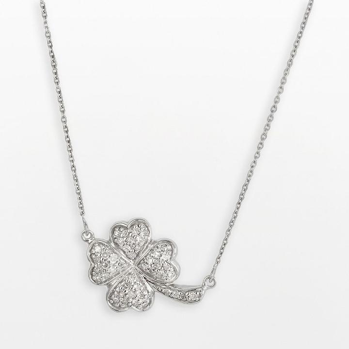 Sterling Silver 1/4-ct. T.w. Round-cut Diamond Clover Necklace, Women's, Size: 17, White
