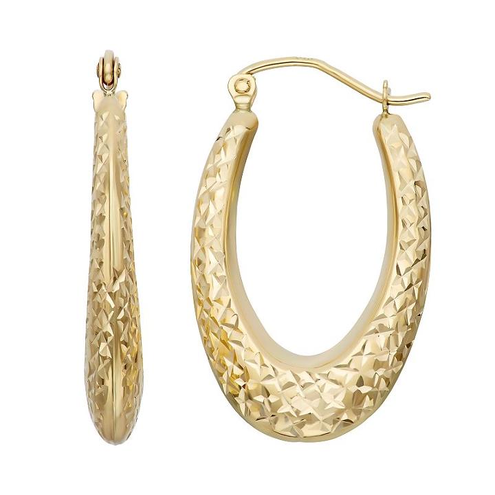 14k Gold Textured Oval Hoop Earrings, Women's, Yellow