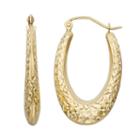 14k Gold Textured Oval Hoop Earrings, Women's, Yellow