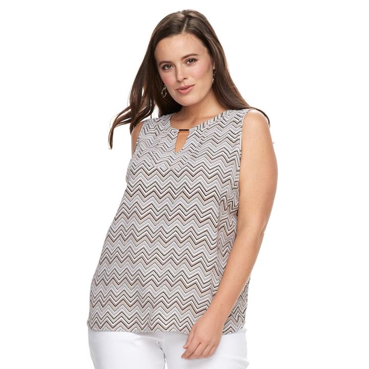 Plus Size Dana Buchman High-low Sleevless Top, Women's, Size: 1xl, Beig/green (beig/khaki)