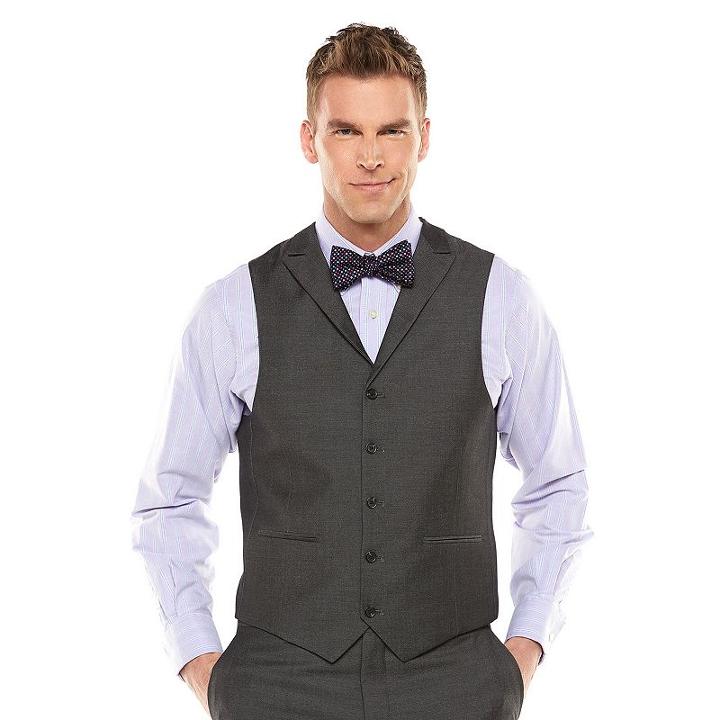 Savile Row, Men's Sharkskin Gray Suit Vest, Size: Small, Grey