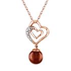 Stella Grace Dyed Freshwater Cultured Pearl And Diamond Accent 10k Rose Gold Heart Pendant Necklace, Women's, Size: 17, Brown