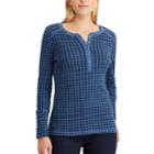 Women's Chaps Plaid Cotton Henley, Size: Xs, Blue