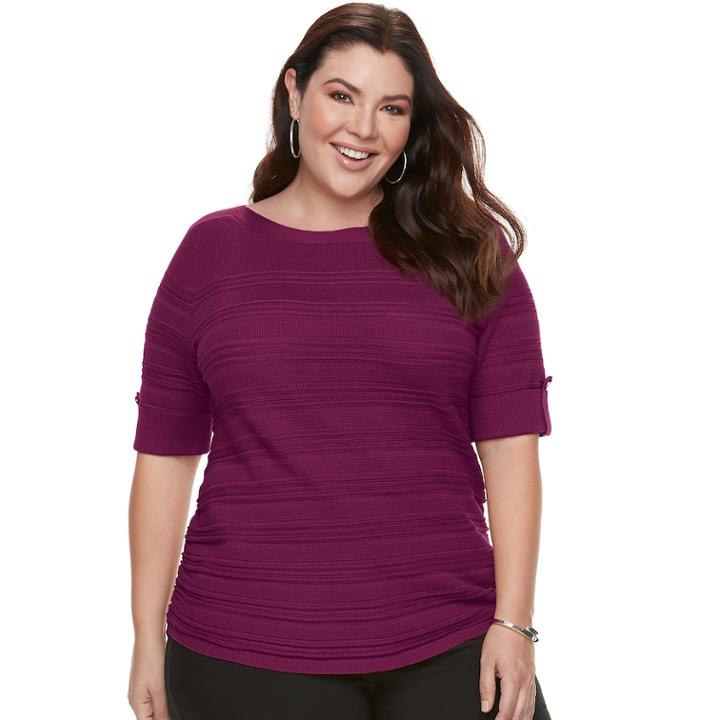Plus Size Apt. 9&reg; Textured Ruched Boatneck Sweater, Women's, Size: 0x, Dark Red