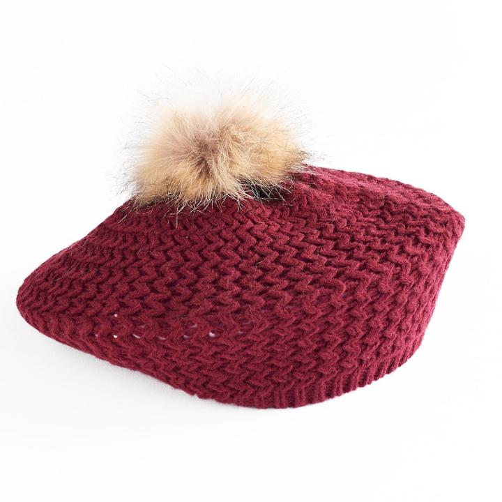 Women's Apt. 9&reg; Faux Fur Pom Pom Knit Beret, Red Other