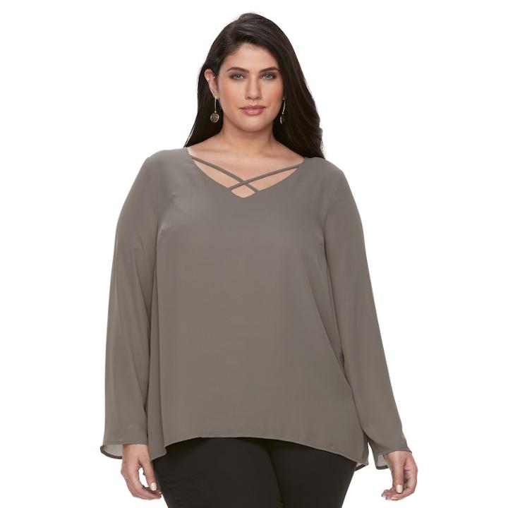 Plus Size Apt. 9&reg; Cross Front Chiffon Top, Women's, Size: 1xl, Grey