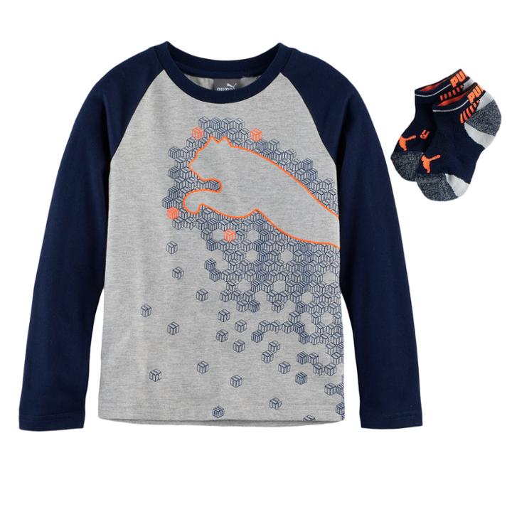 Boys 4-7 Puma 2-pc. Raglan Graphic Tee & Performance Socks Set, Size: 4, Grey Other