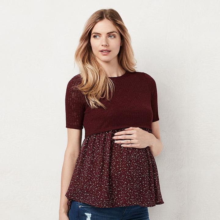 Maternity Lc Lauren Conrad Mixed-media Babydoll Top, Women's, Size: Xs-mat, Black