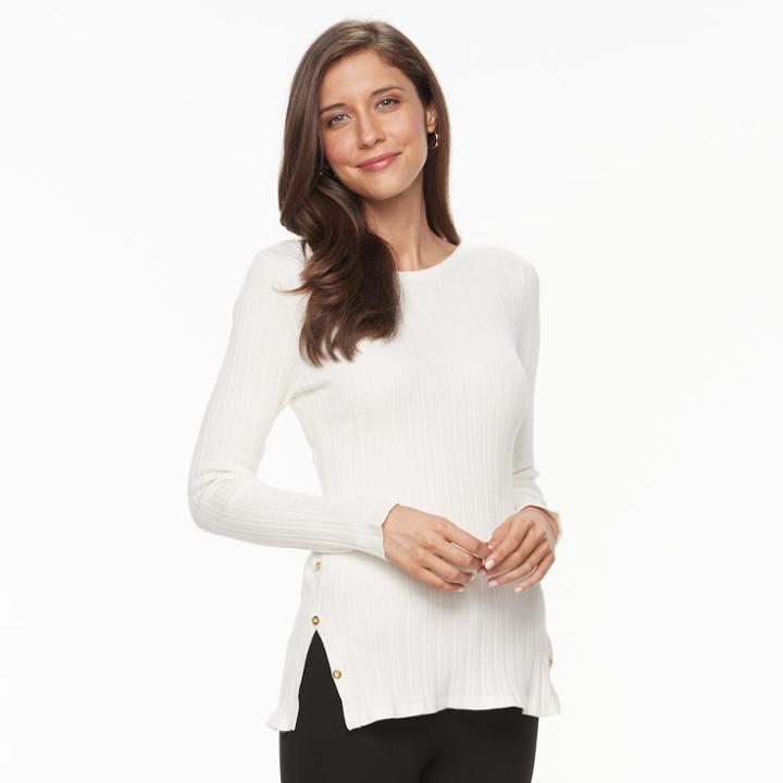 Women's Croft & Barrow® Button Side Long Sleeve Top, Size: Medium, White
