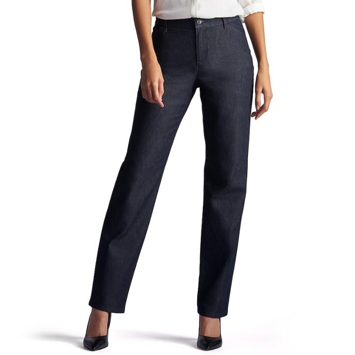 Petite Lee All Day Relaxed Straight-leg Twill Mid-rise Pants, Women's, Size: 6p - Short, Blue