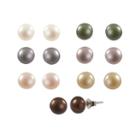 Rhodium-plated Sterling Silver Dyed Freshwater Cultured Pearl Stud Earring Set, Women's, Multicolor