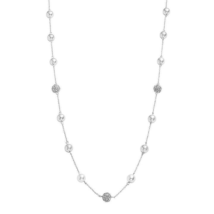 Chaps Simulated Pearl And Simulated Crystal Long Station Necklace, Women's, Grey