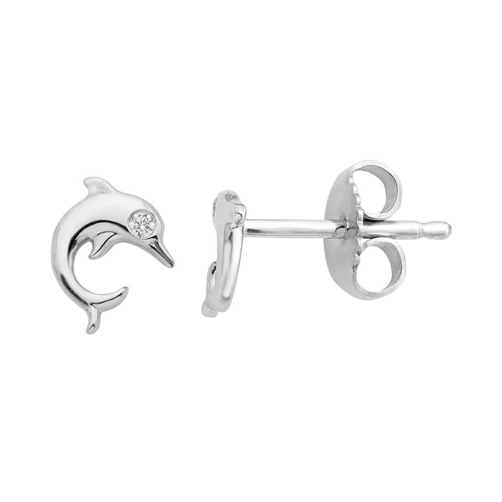 Little Diva Diamonds Kids' Sterling Silver Diamond Accent Dolphin Stud Earrings, Girl's, White