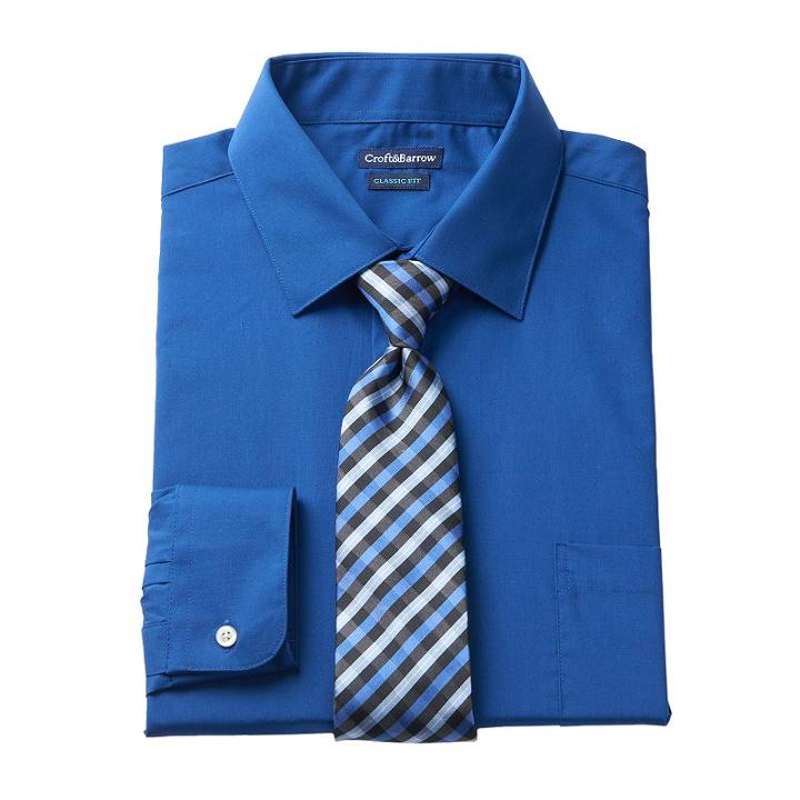 Men's Croft & Barrow&reg; Classic-fit Stretch-collar Dress Shirt And Patterned Tie Boxed Set, Size: M-34/35, Blue