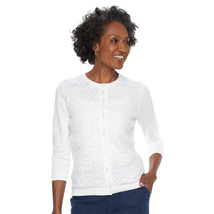 Women's Croft & Barrow&reg; Lace Front Cardigan, Size: Xl, White